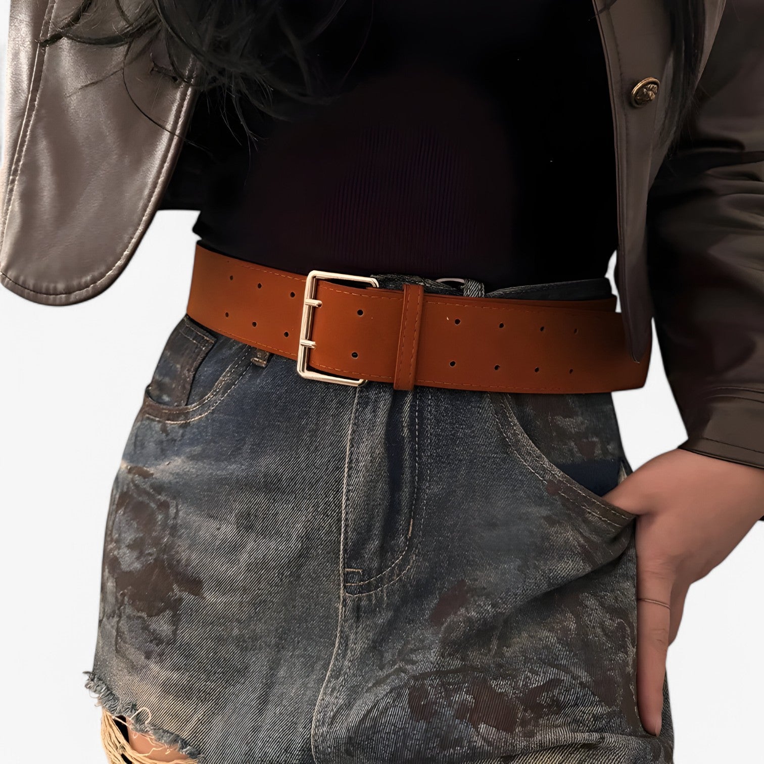 Rachel| Cintura Larga in Seta di Camoscio con Fibbia Argento - - belts waist belt for women women belt round Womens belt - Concept Palermo