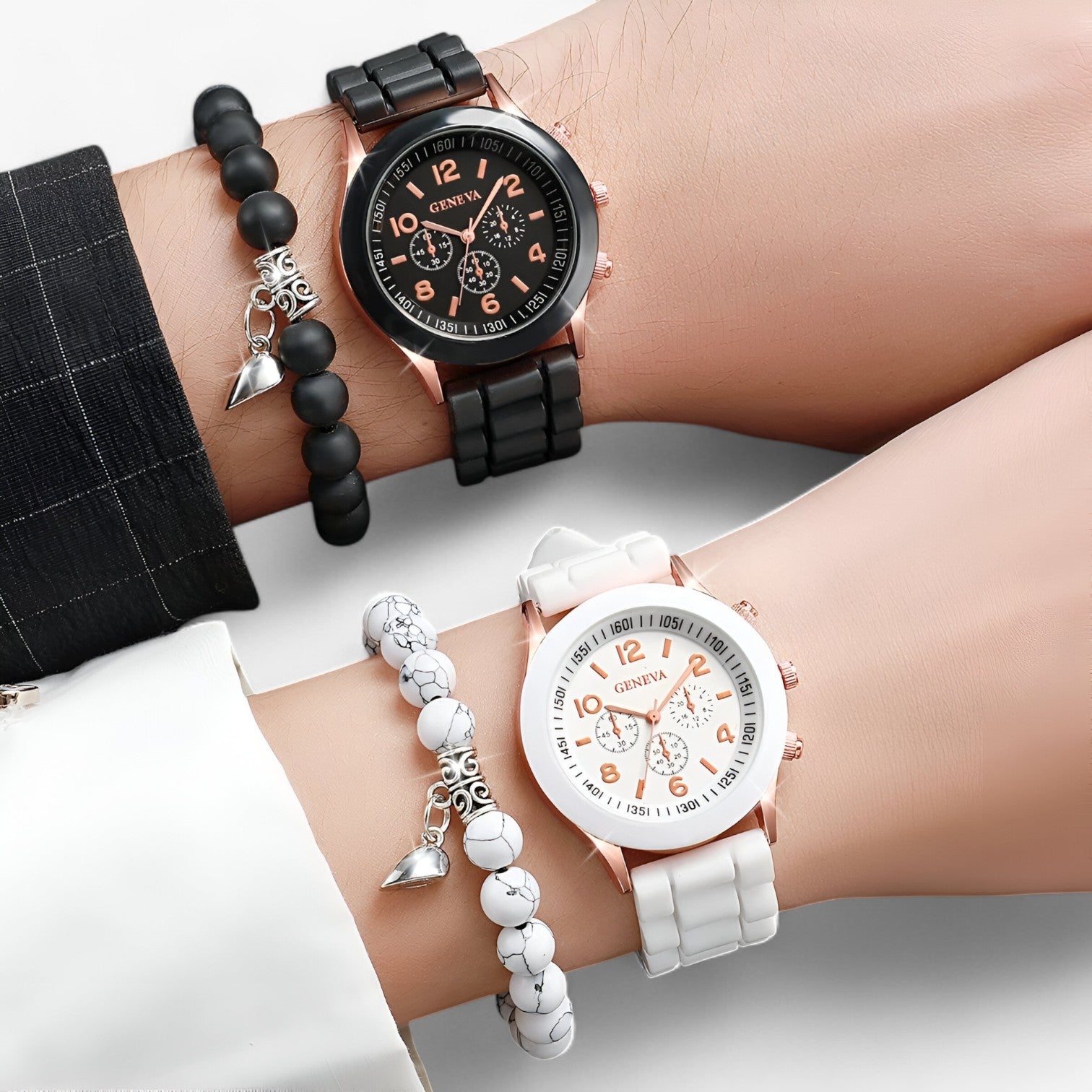 Eva | Set di orologi al quarzo stiloso con braccialetti a forma di cuore - - Gift Gifts for women valentines day gift watch watches - Concept Palermo