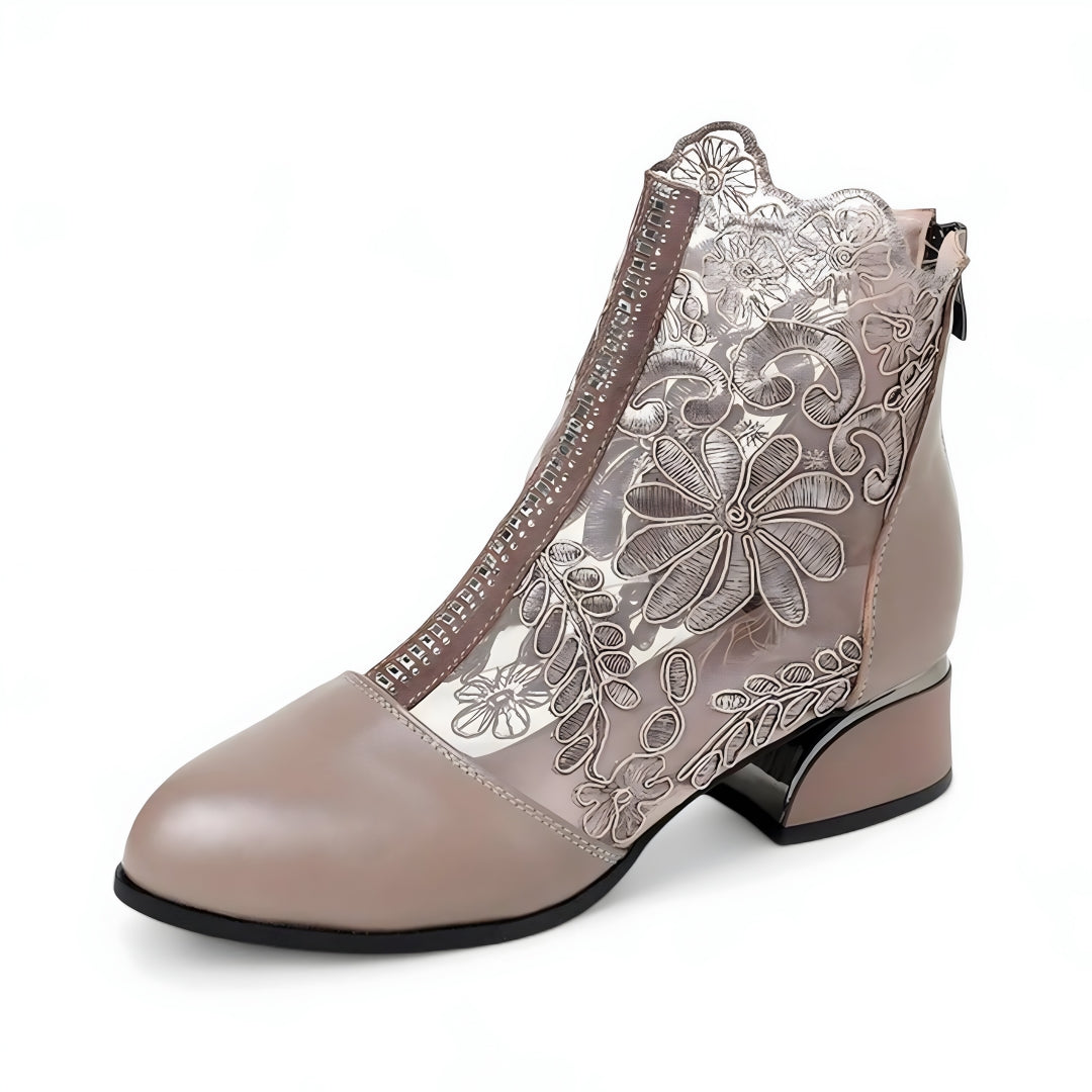 Claire | Stivaletti in vera pelle con lacci e tacco grosso - Beige - BOOTS Boots & Shoes - Concept Palermo