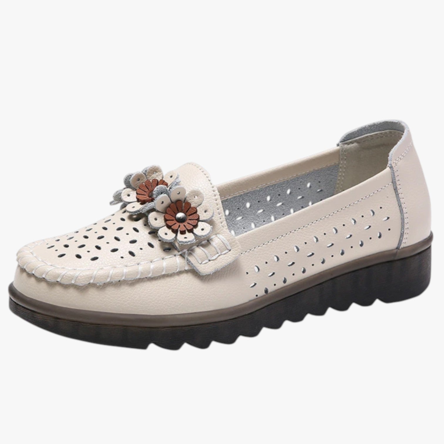 Annie | Mocassini estivi in pelle - Comodità e freschezza con eleganti dettagli floreali - beige - shoes Shoes women summer shoes - Concept Palermo