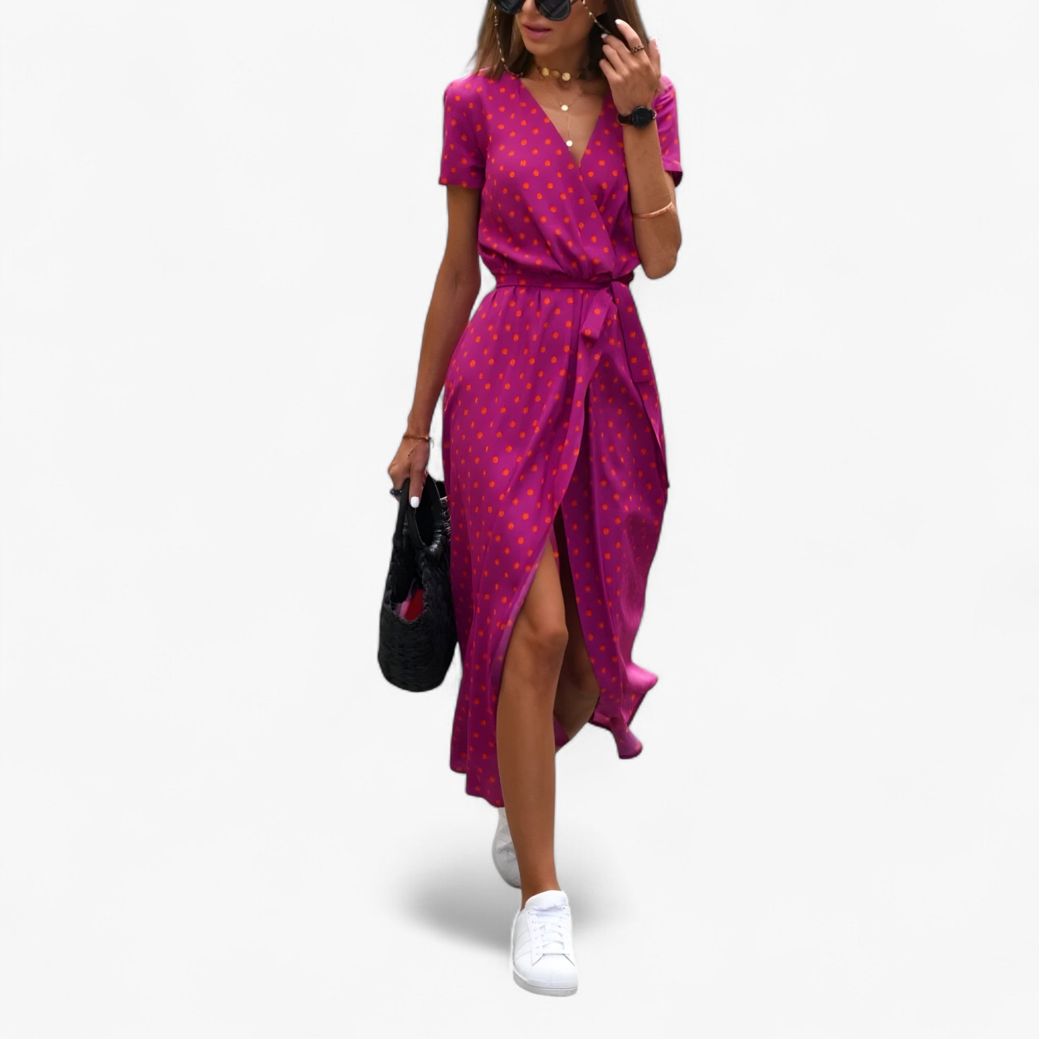 Nery - Elegante vestito con scollo a V - Rosa rossa - - Concept Palermo
