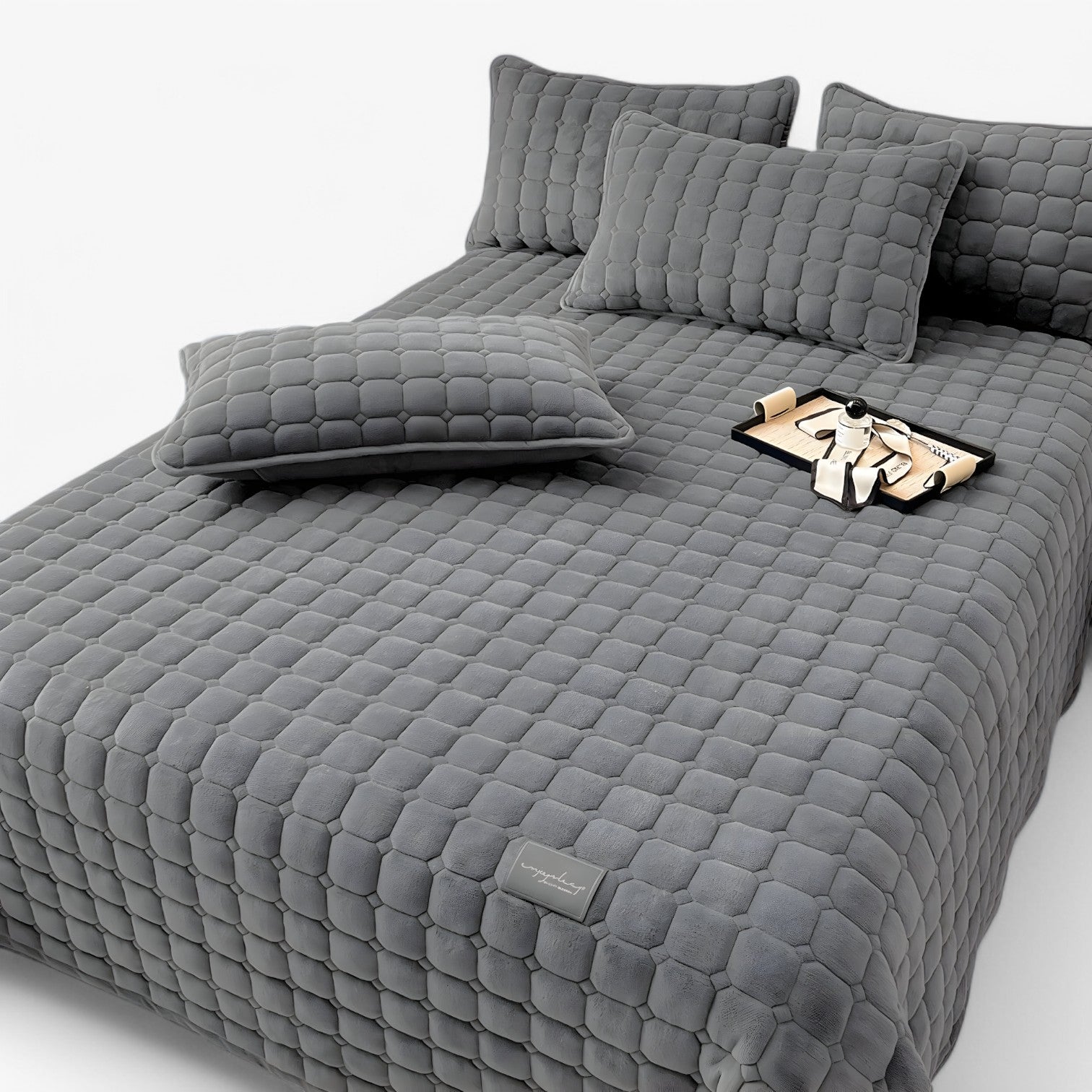 Perla | Lussuoso copripiumino in morbido velluto per comfort e lusso - Grigio scuro 230x250cm-Re Constantine - bedroom Home - Concept Palermo