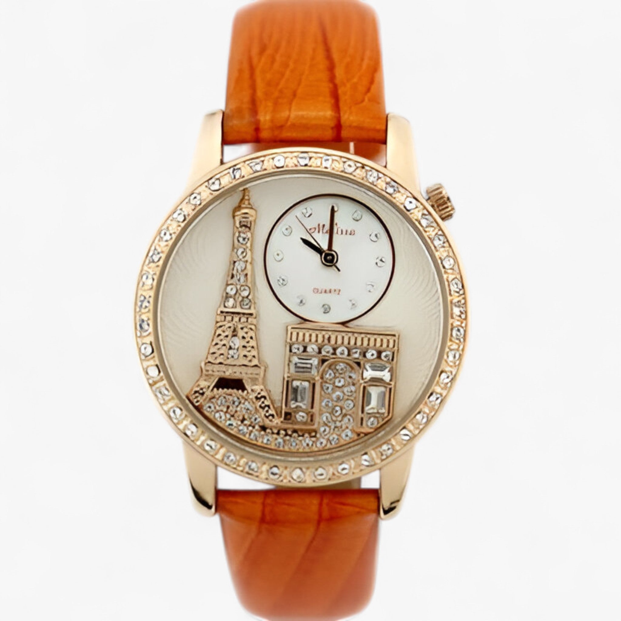 Nessa | Orologio da donna al quarzo impermeabile con cinturino in pelle e Torre Eiffel - Arancia - female watch watch for women - Concept Palermo