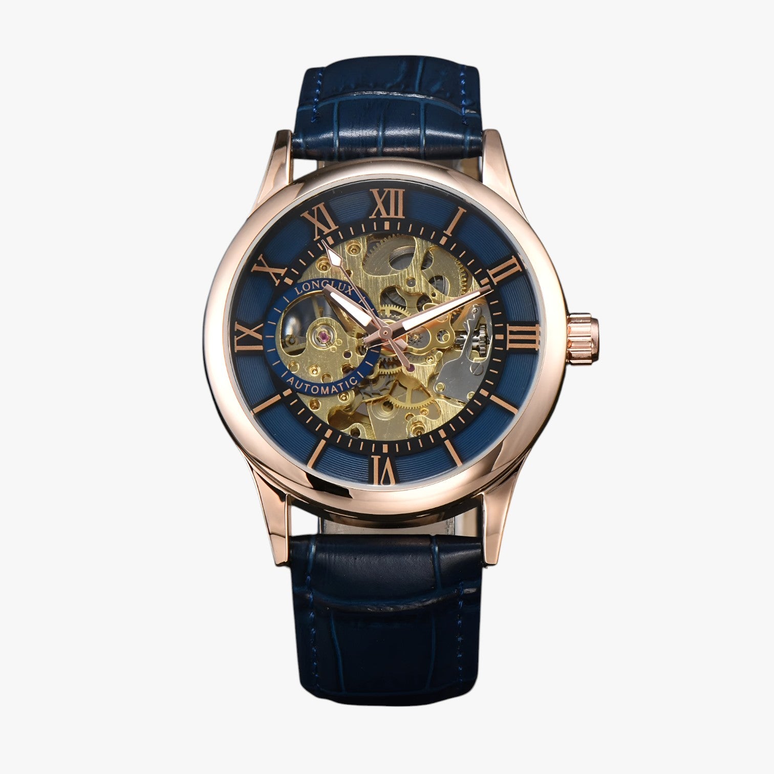 Robert | Elegante orologio impermeabile in pelle - Oro rosa blu - watch watch for men watches WATCHES FOR MEN Wristwatch - Concept Palermo