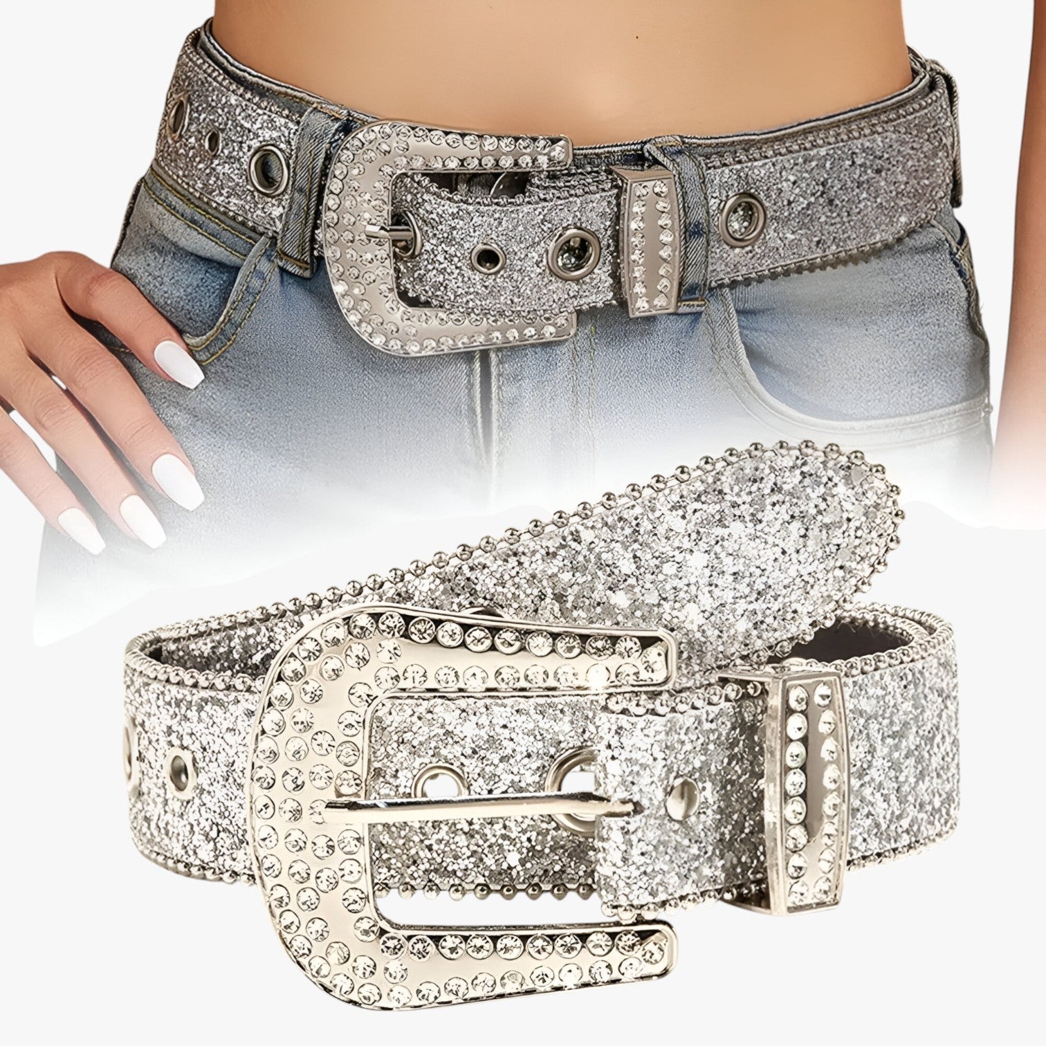 Olivia | Cintura in pelle luccicante alla moda con borchie - - belt buckle women belts waist belt for women Womens belt - Concept Palermo