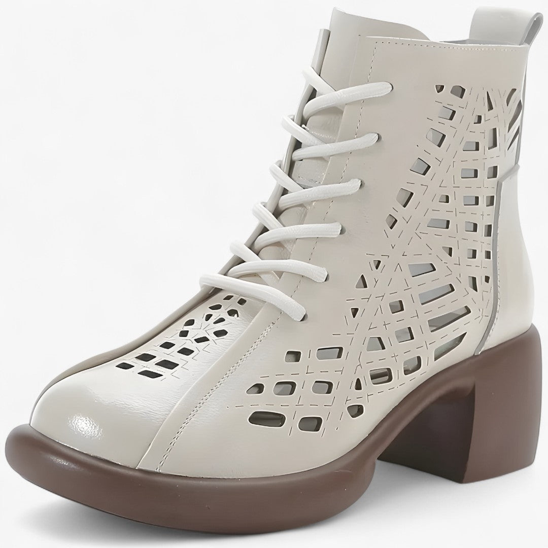 Hannah | Stivaletti in pelle cuciti a mano con lacci in stile naturale - Beige - BOOTS Boots & Shoes - Concept Palermo