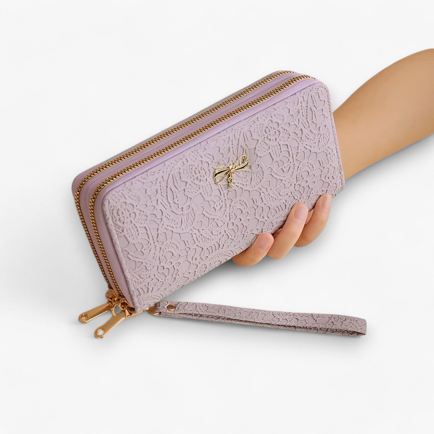 Marian | Portafoglio Retro – Elegante e Capiente con Rilievi in Pizzo - Grigio Chiaro - wallet womens wallet - Concept Palermo