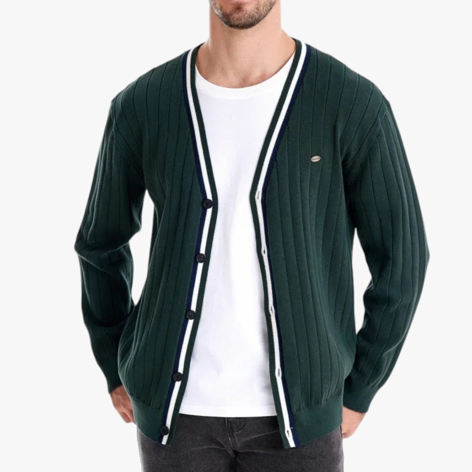 Jeremy | Cardigan in lana con scollo a V da uomo, stile caldo color block per autunno/inverno - - Sweater sweater men sweaters - Concept Palermo