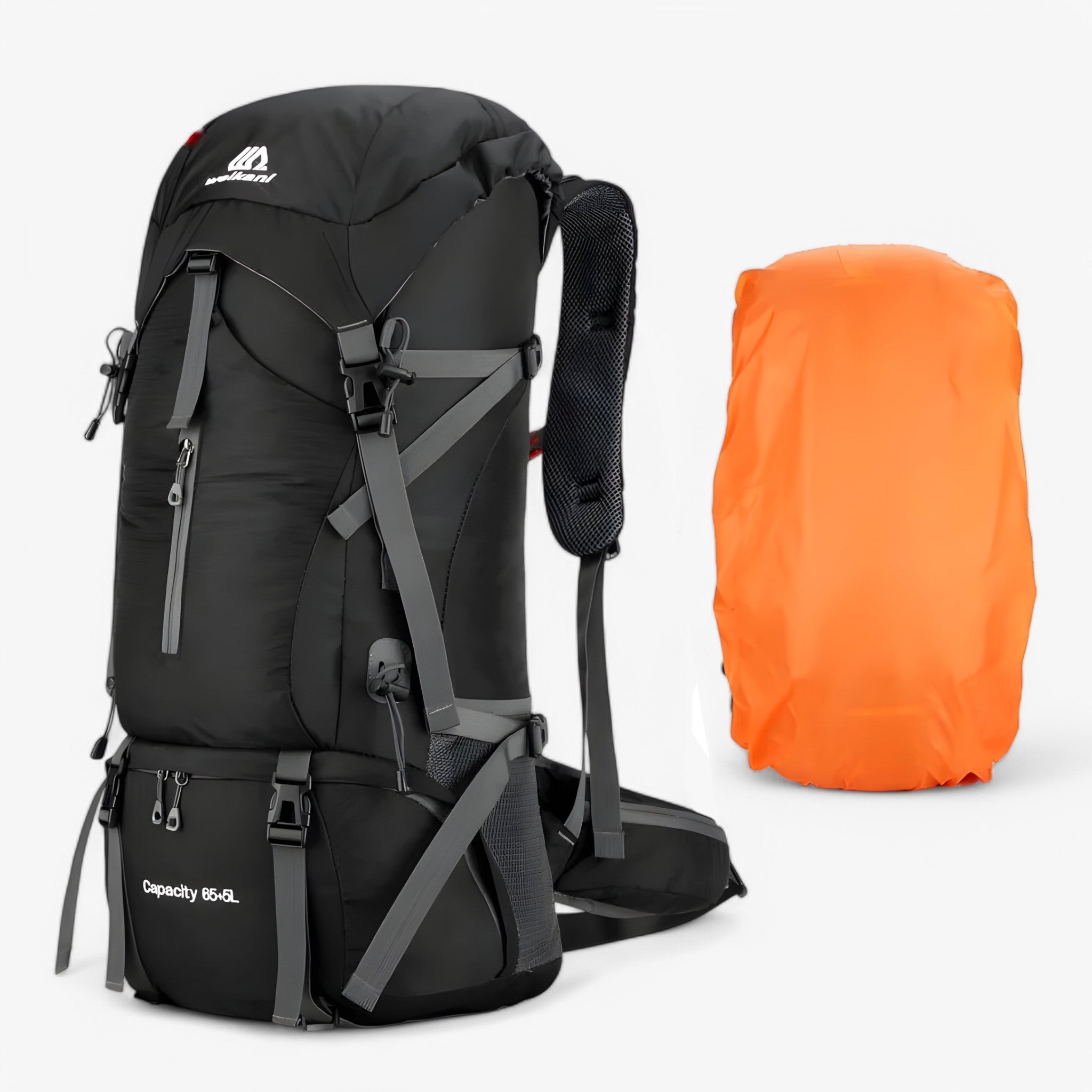 Zaino da campeggio in nylon da 70L con copertura antipioggia - 70L Nero - 70L backpack hiking backpacks travel backpacks - Concept Palermo