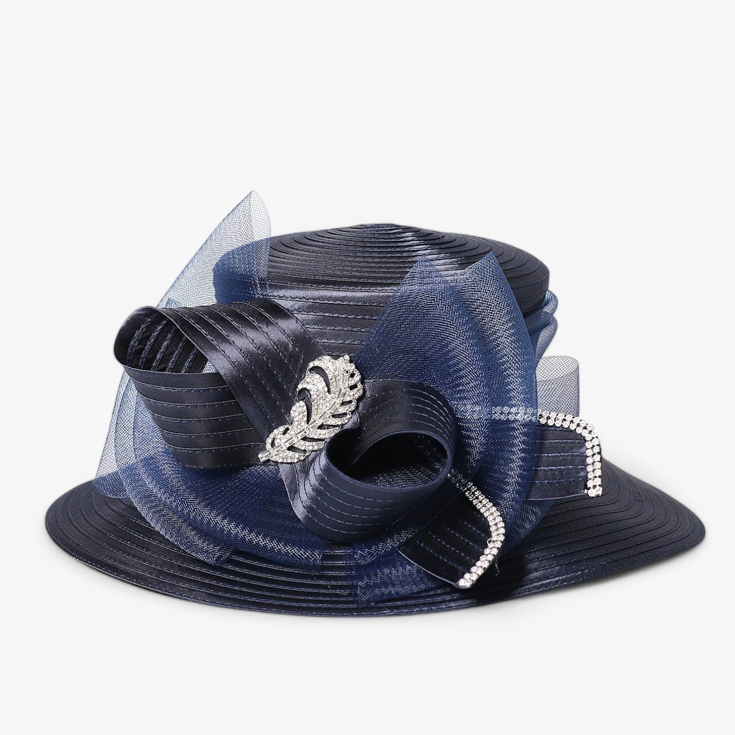 Esperanza | Cappello da festa nuziale di lusso – Satin elegante con bordo largo - Blu marina 56 fino a 58cm - hat Hat for girls sun hat Sun Hats women hat - Concept Palermo