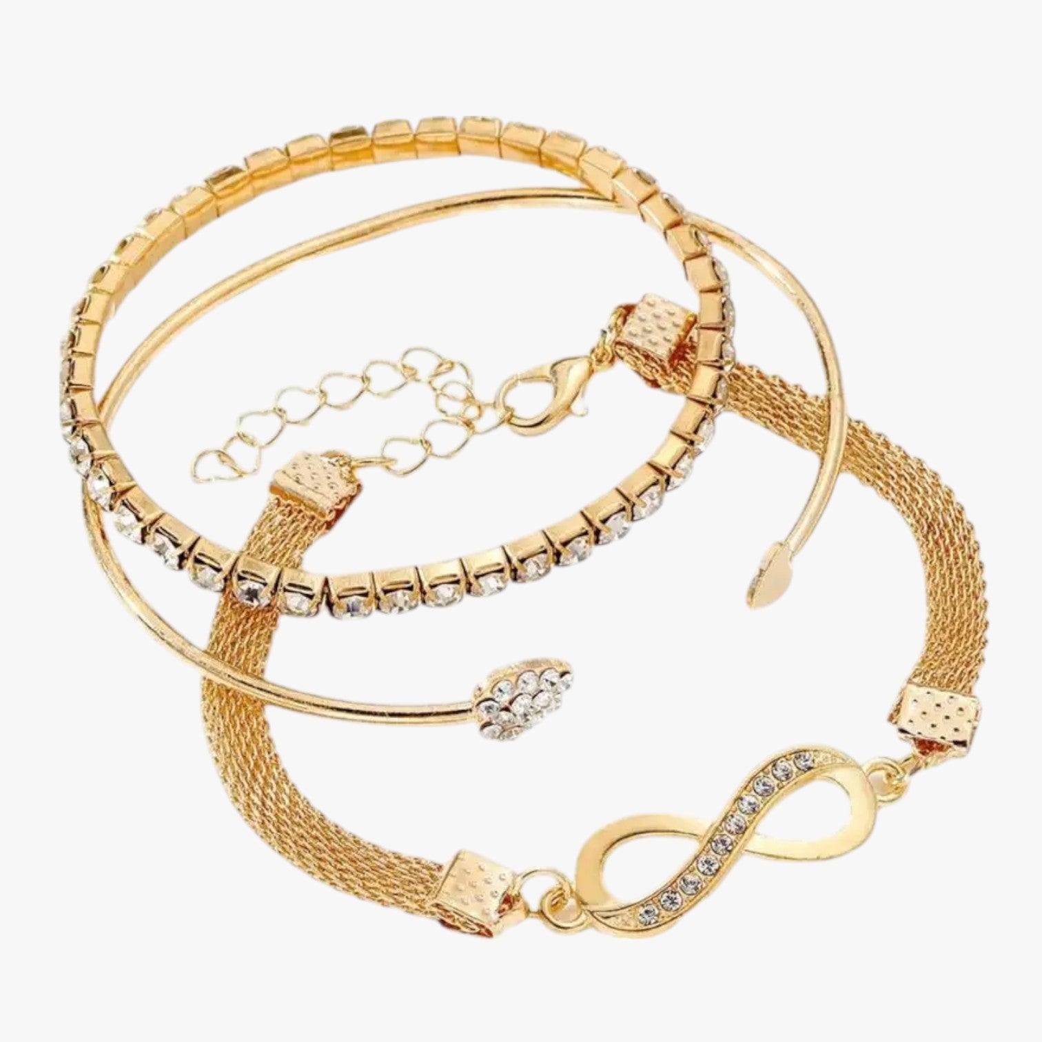 Evelynn | Elegante set di braccialetti con ciondolo a forma di cuore, catene a strati e strass scintillanti - oro - BRACELET BRACELET FOR WOMEN BRACELETS bracelets for women - Concept Palermo