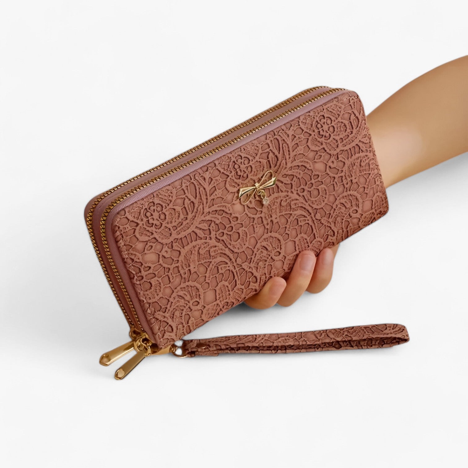 Marian | Portafoglio Retro – Elegante e Capiente con Rilievi in Pizzo - Marrone - wallet womens wallet - Concept Palermo