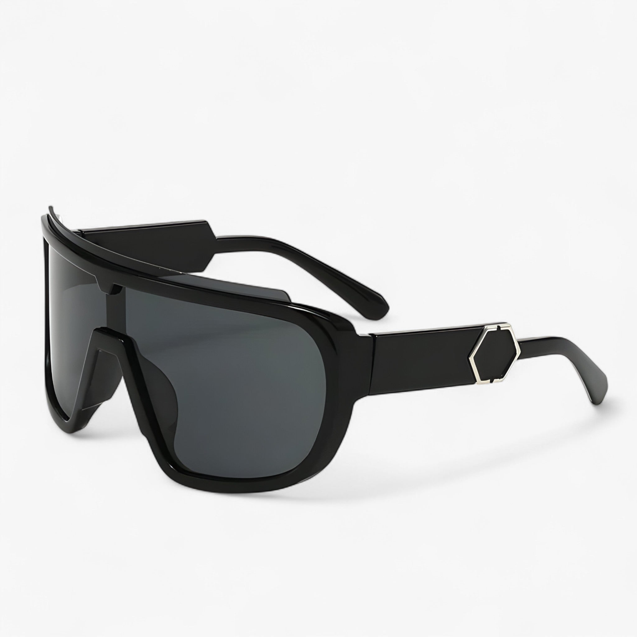 Noah | Occhiali da sole oversize monoblocco avvolgenti - NeroGrigio - Fashion Sunglasses men sunglasses polarized mens sunglasses Polarized man sunglasses Sunglasses sunglasses polarized men - Concept Palermo