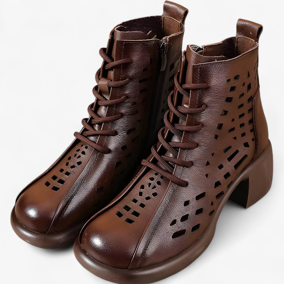 Hannah | Stivaletti in pelle cuciti a mano con lacci in stile naturale - - BOOTS Boots & Shoes - Concept Palermo