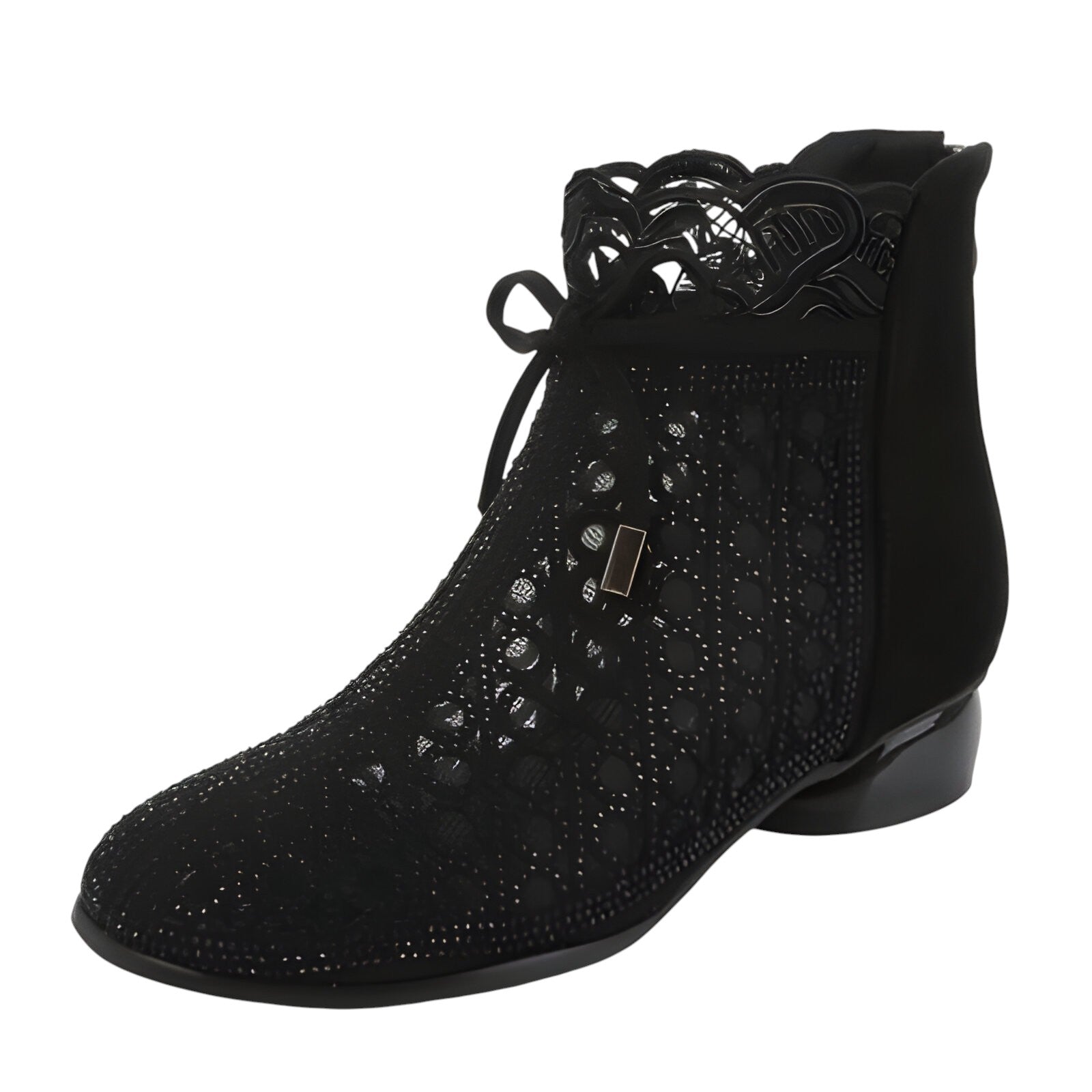 Diana | Stivaletti estivi in rete con tacco a spillo in vera pelle - Nera - BOOTS Boots & Shoes - Concept Palermo
