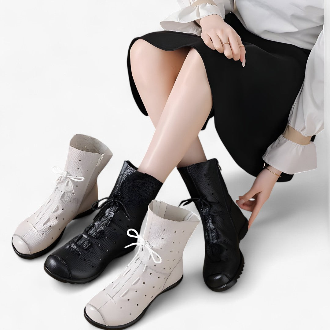 Iris | Stivali bianchi in vera pelle con lacci e cerniera - - BOOTS Boots & Shoes - Concept Palermo