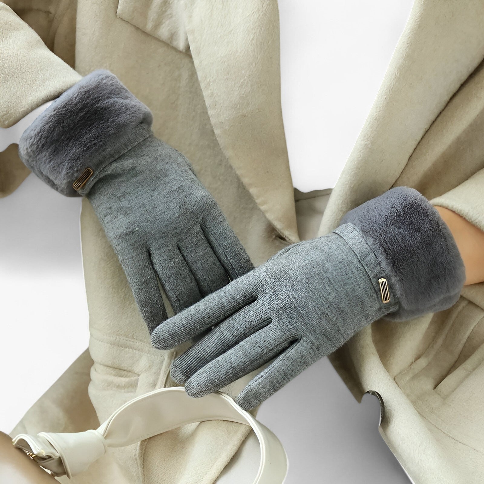 Sarah | Guanti in Velluto Caldo per Donne - Eleganti e Compatibili con il Touchscreen - Grigio Una taglia - gloves winter gloves Women fashion - Concept Palermo