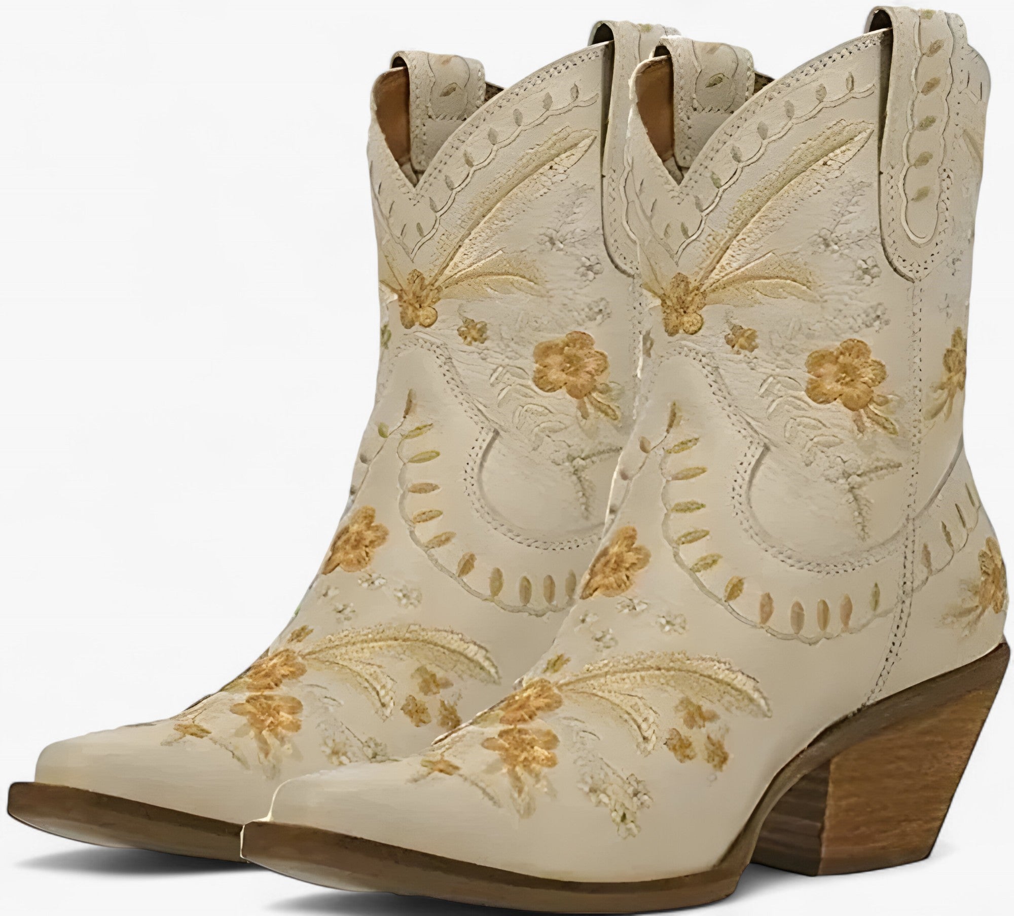 Daisy | Stivali western ricamati con tacco grosso, stile cowgirl - Beige - BOOTS Boots & Shoes - Concept Palermo