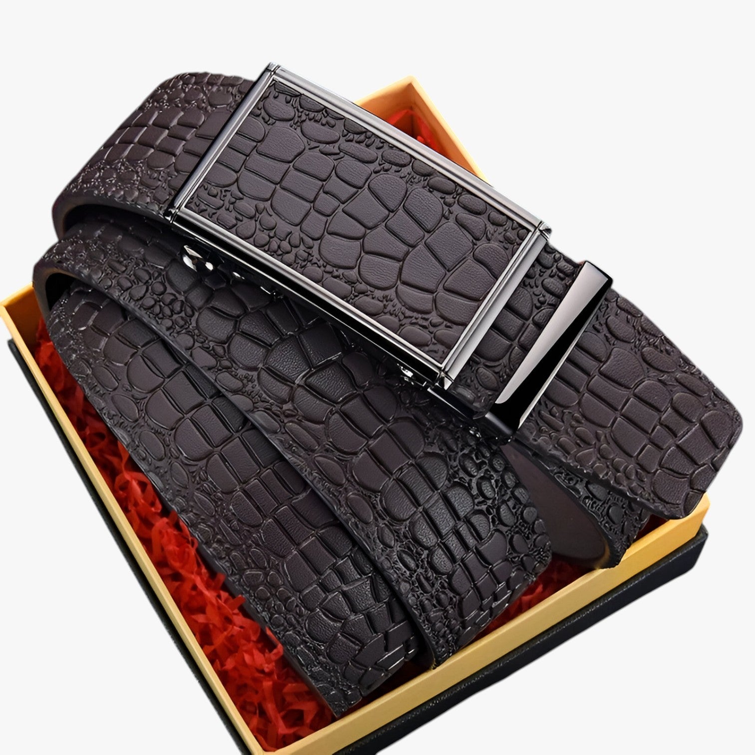 Eithan | Cintura classica in pelle con texture coccodrillo - Marrone Scuro 120cm - Belts belts for men Mens belt - Concept Palermo