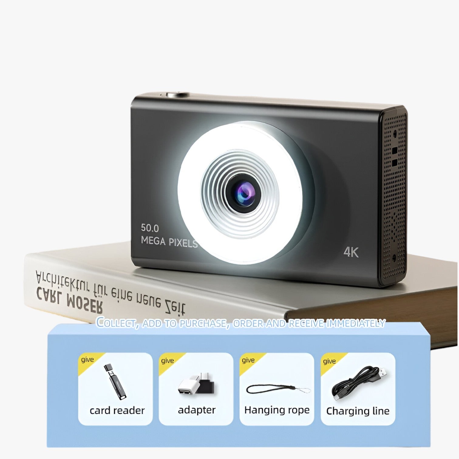 Gabin | 4K Retro Camera – Hoge definitie en draagbaar ontwerp - Nero - camera gadget - Concept Palermo