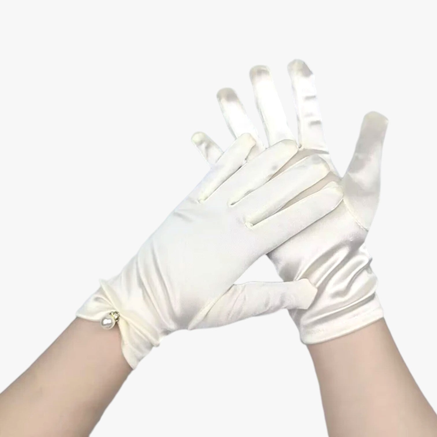 Leila | Guanti Eleganti in Satin con Perle Perfetti per Cerimonie e Occasioni Speciali - Beige - gloves - Concept Palermo