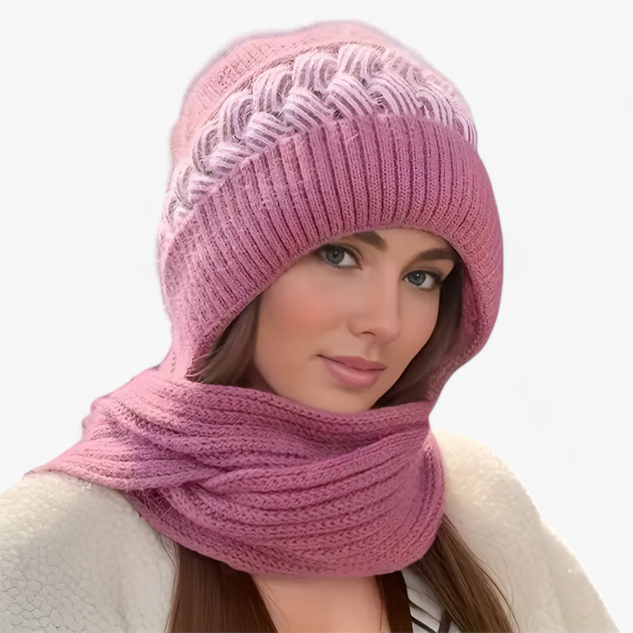 Sofie | Cappello Invernale Magliato All-in-One – Caldo, Confortevole e Antivento - rosa scuro - - Concept Palermo