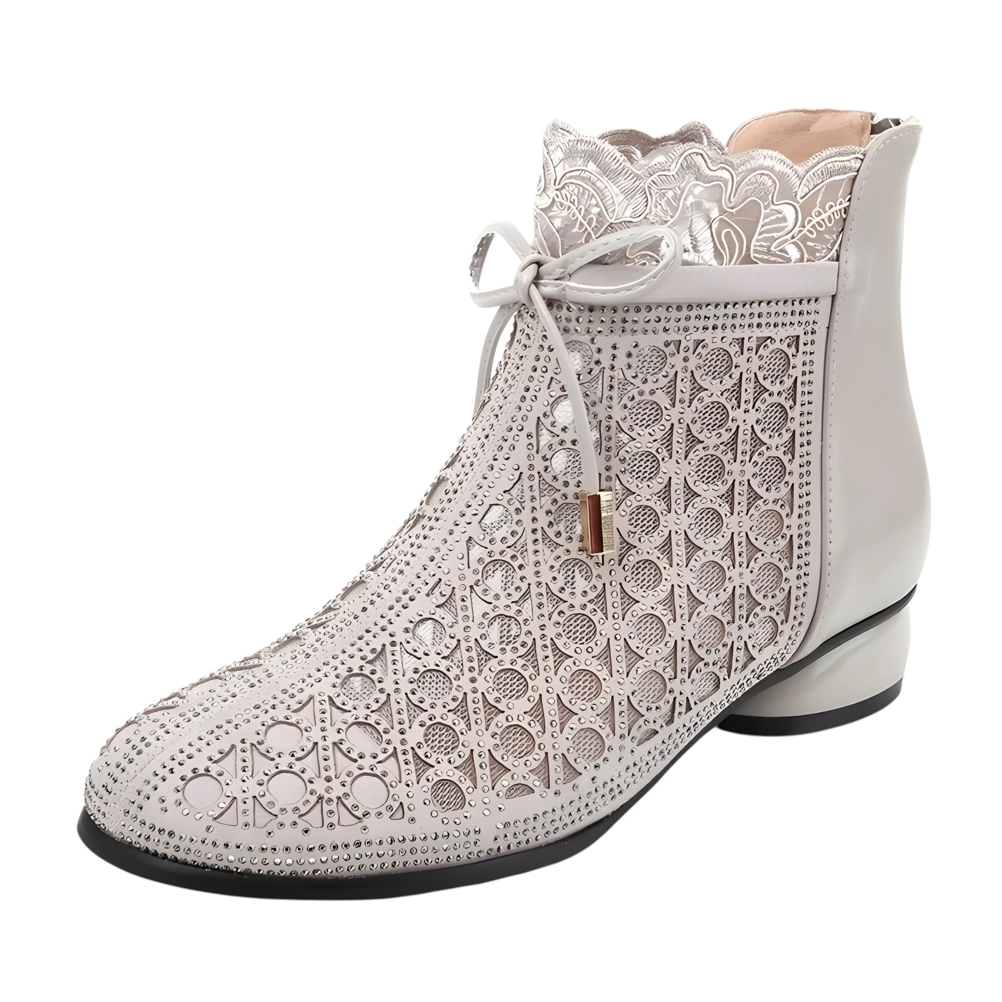 Diana | Stivaletti estivi in rete con tacco a spillo in vera pelle - Grigio - BOOTS Boots & Shoes - Concept Palermo