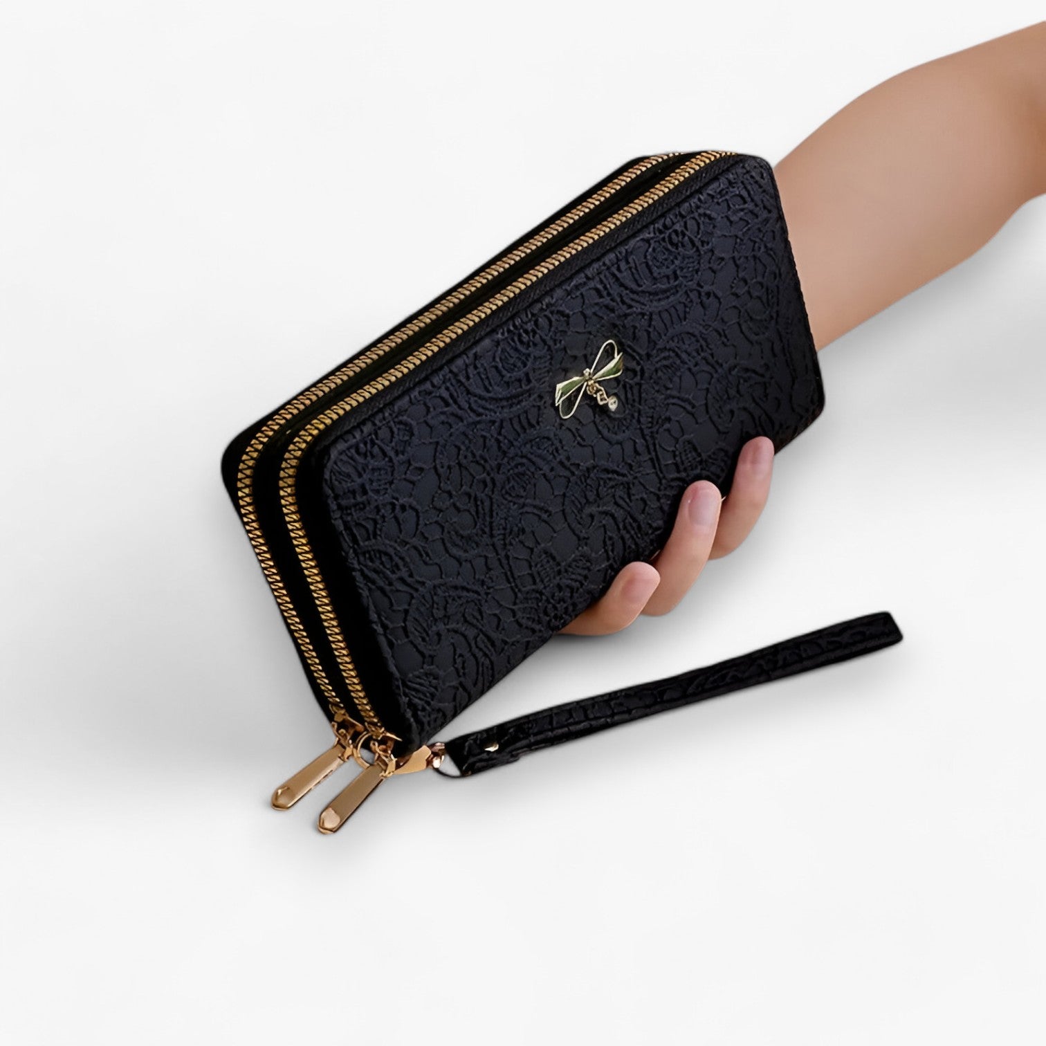 Marian | Portafoglio Retro – Elegante e Capiente con Rilievi in Pizzo - Nero - wallet womens wallet - Concept Palermo