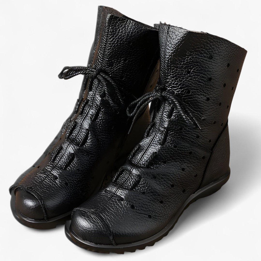 Iris | Stivali bianchi in vera pelle con lacci e cerniera - Nera - BOOTS Boots & Shoes - Concept Palermo
