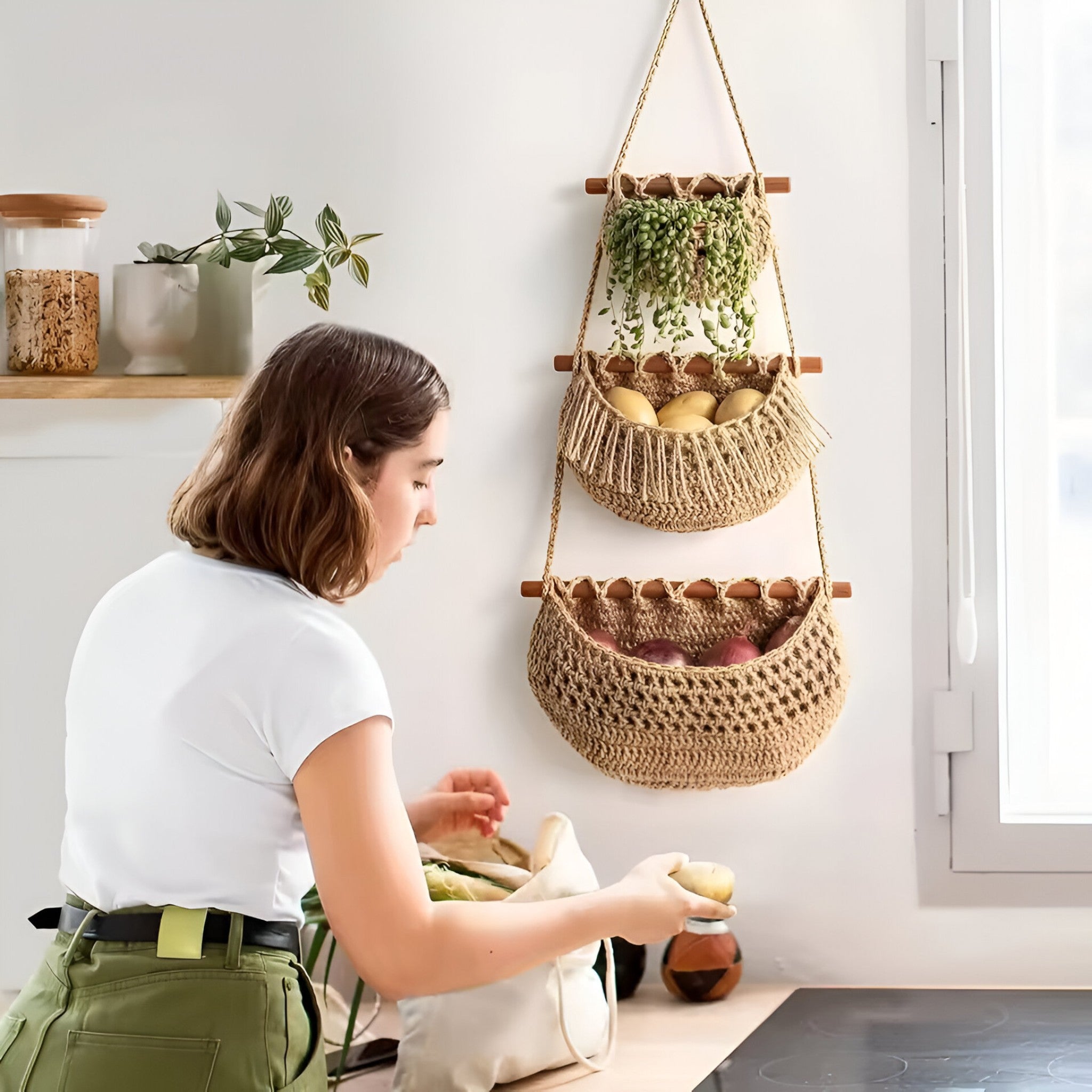 Mila | Cesto di frutta in iuta a 3 livelli da appendere - - - Concept Palermo