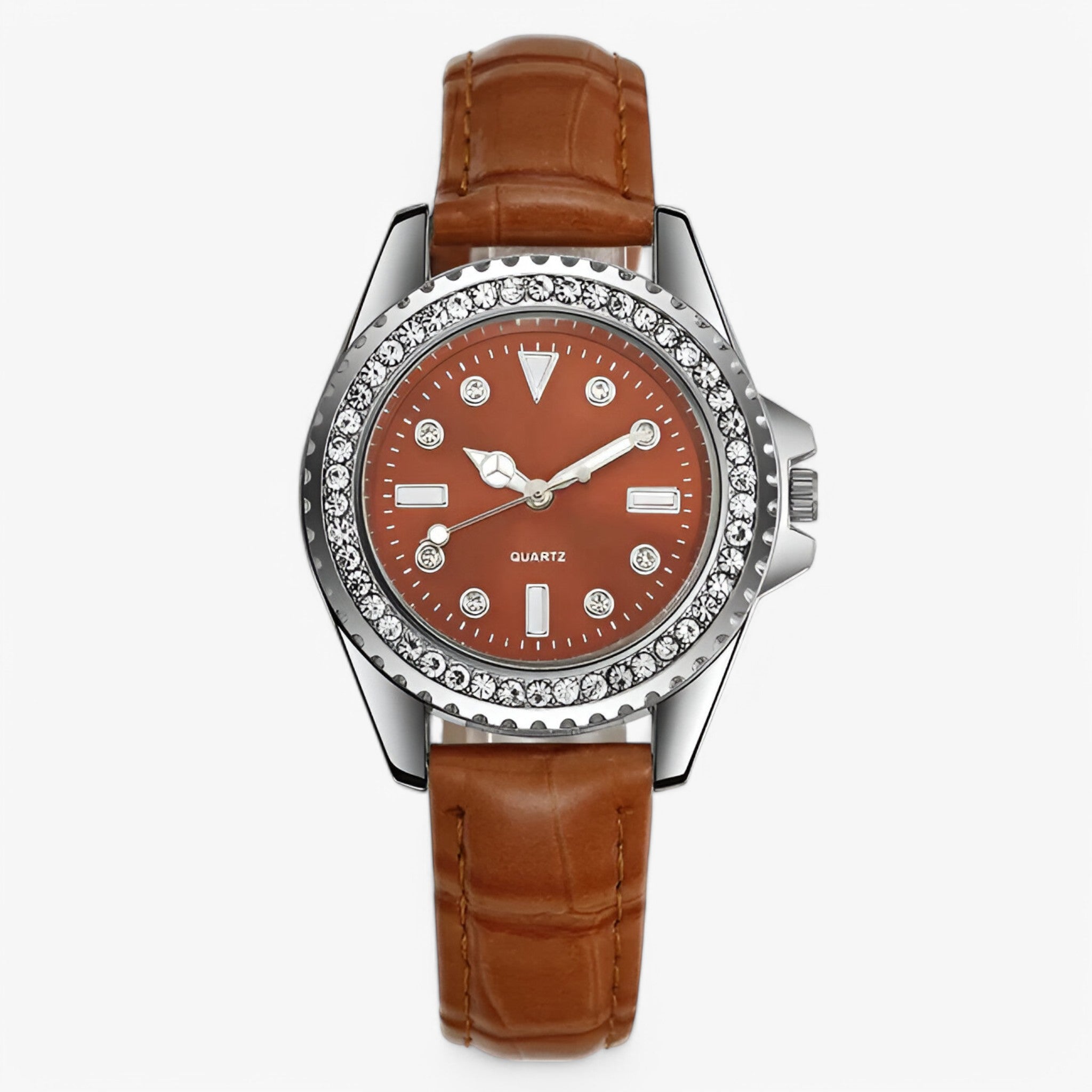 Dalia | Orologio da donna in pelle verde con quadrante decorato e movimento al quarzo - Marrone - female watch watch for women - Concept Palermo