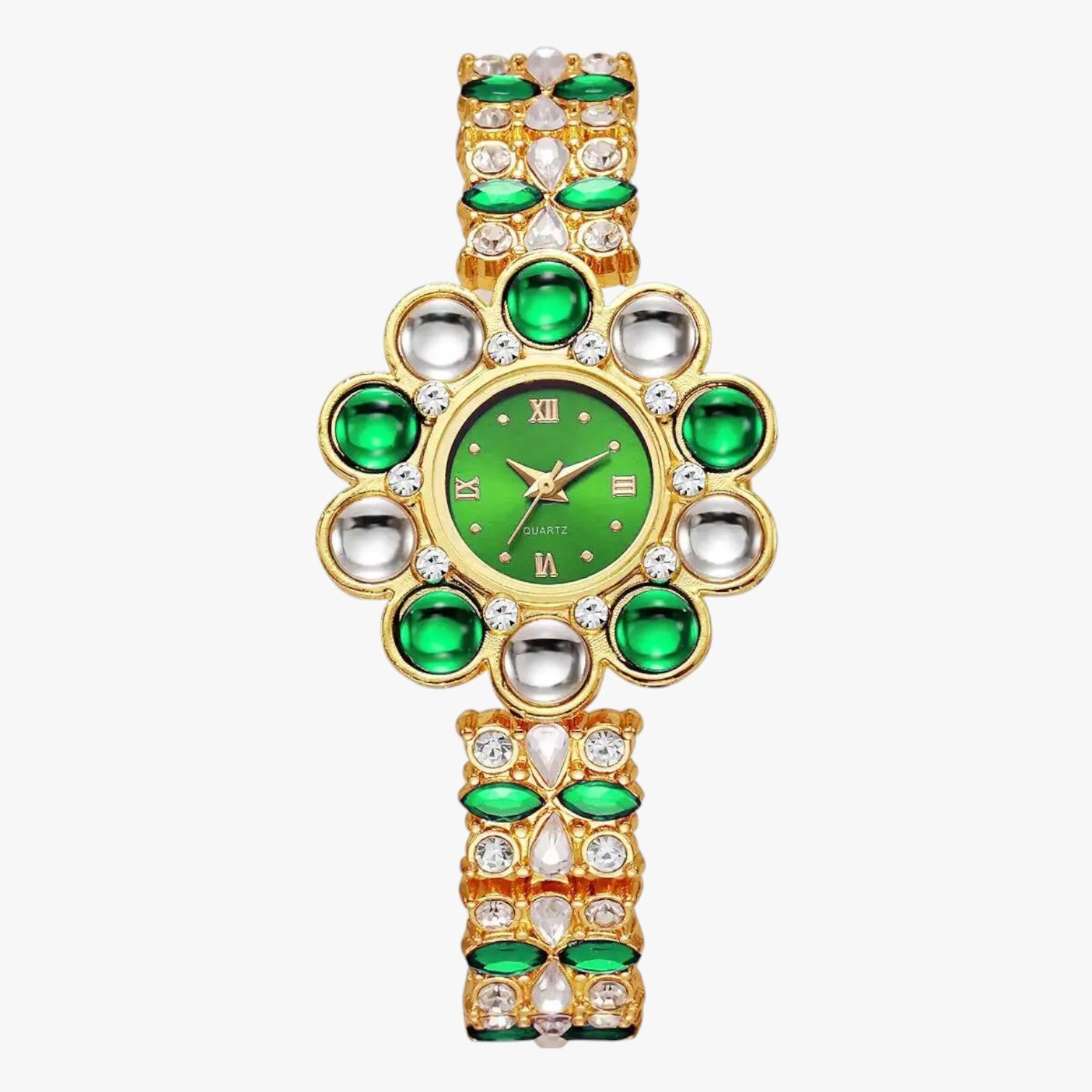 Lilliana | Elegante orologio con quadrante a fiori in cristallo - Verde - female watch ladies watch watch watch for women watches - Concept Palermo