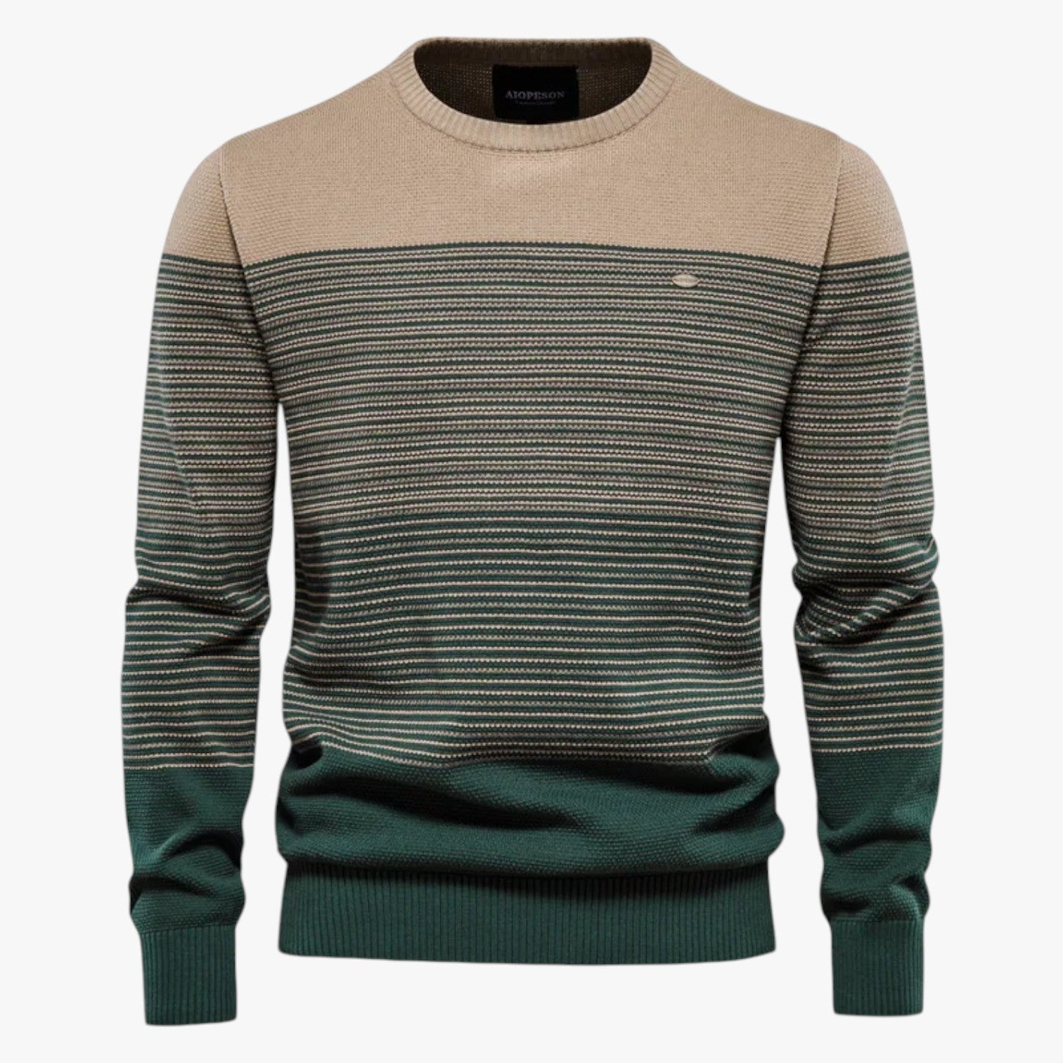 Eugene | Maglione girocollo a righe da uomo - Vestibilità slim e calore di qualità - Khaki - Sweater sweater men sweaters & cardigans - Concept Palermo