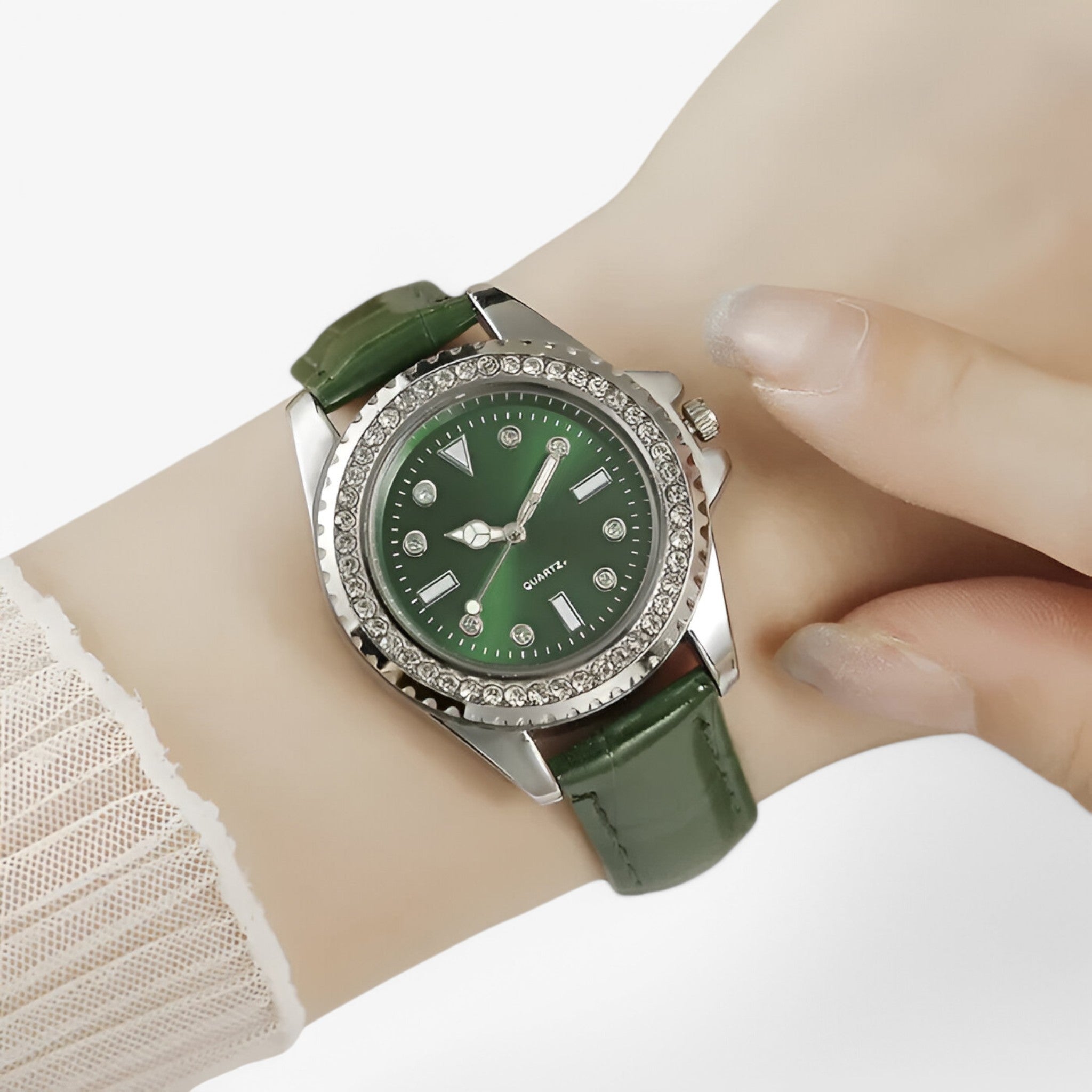 Dalia | Orologio da donna in pelle verde con quadrante decorato e movimento al quarzo - - female watch watch for women - Concept Palermo