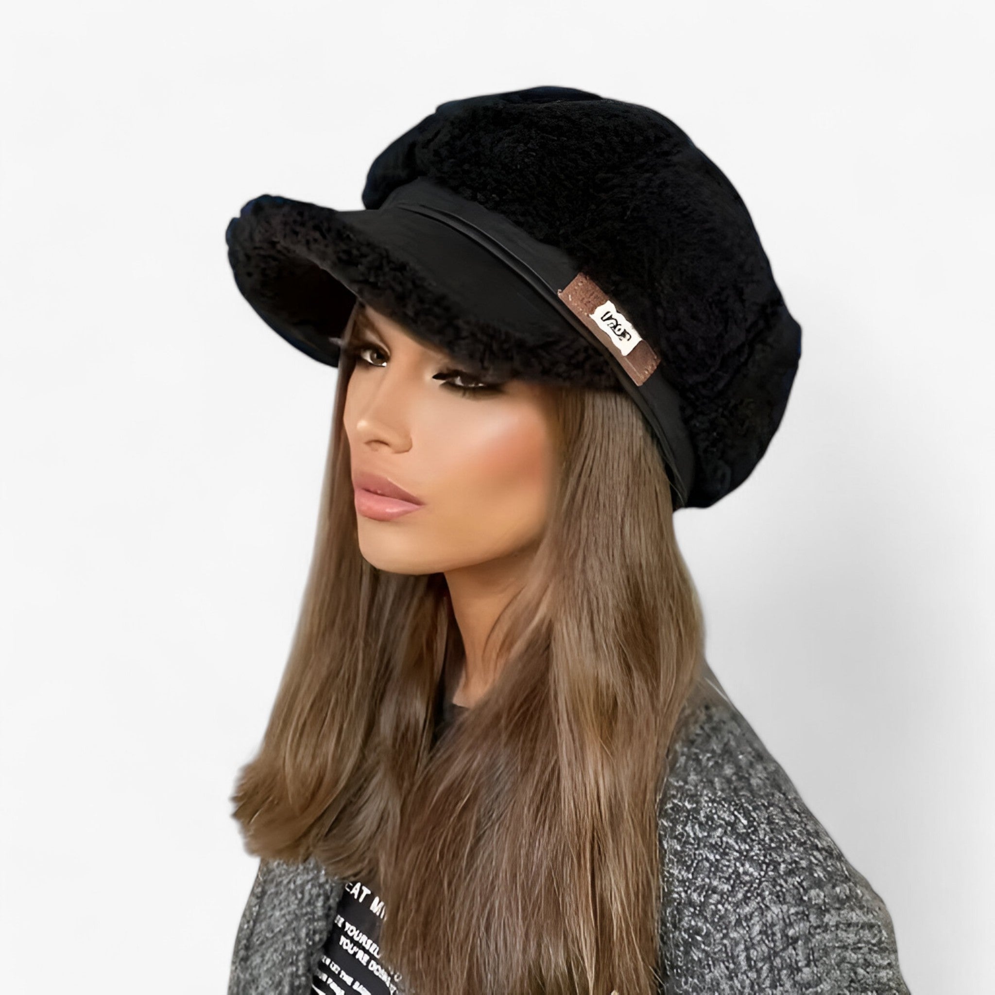 Olivia | Cappello Octagonale in Pelliccia d'Agnello – Elegante Fascino Retrò con un Tocco Moderno - Nero - - Concept Palermo