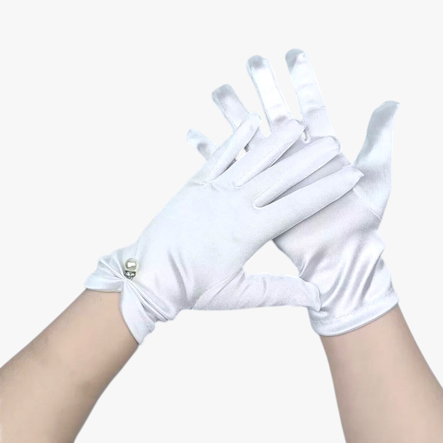 Leila | Guanti Eleganti in Satin con Perle Perfetti per Cerimonie e Occasioni Speciali - Bianco - gloves - Concept Palermo