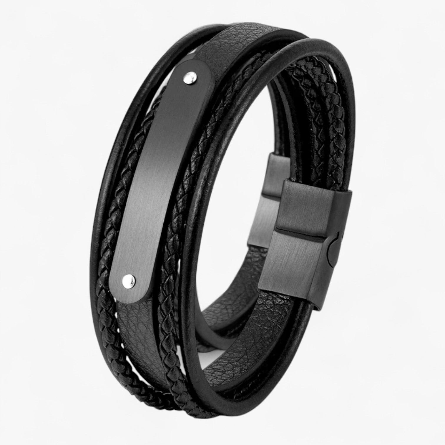 Romeo | MKENDN Bracciale Personalizzato in Pelle con Nome o Lettera - Nero - BRACELET bracelet for men BRACELETS mens bracelet - Concept Palermo