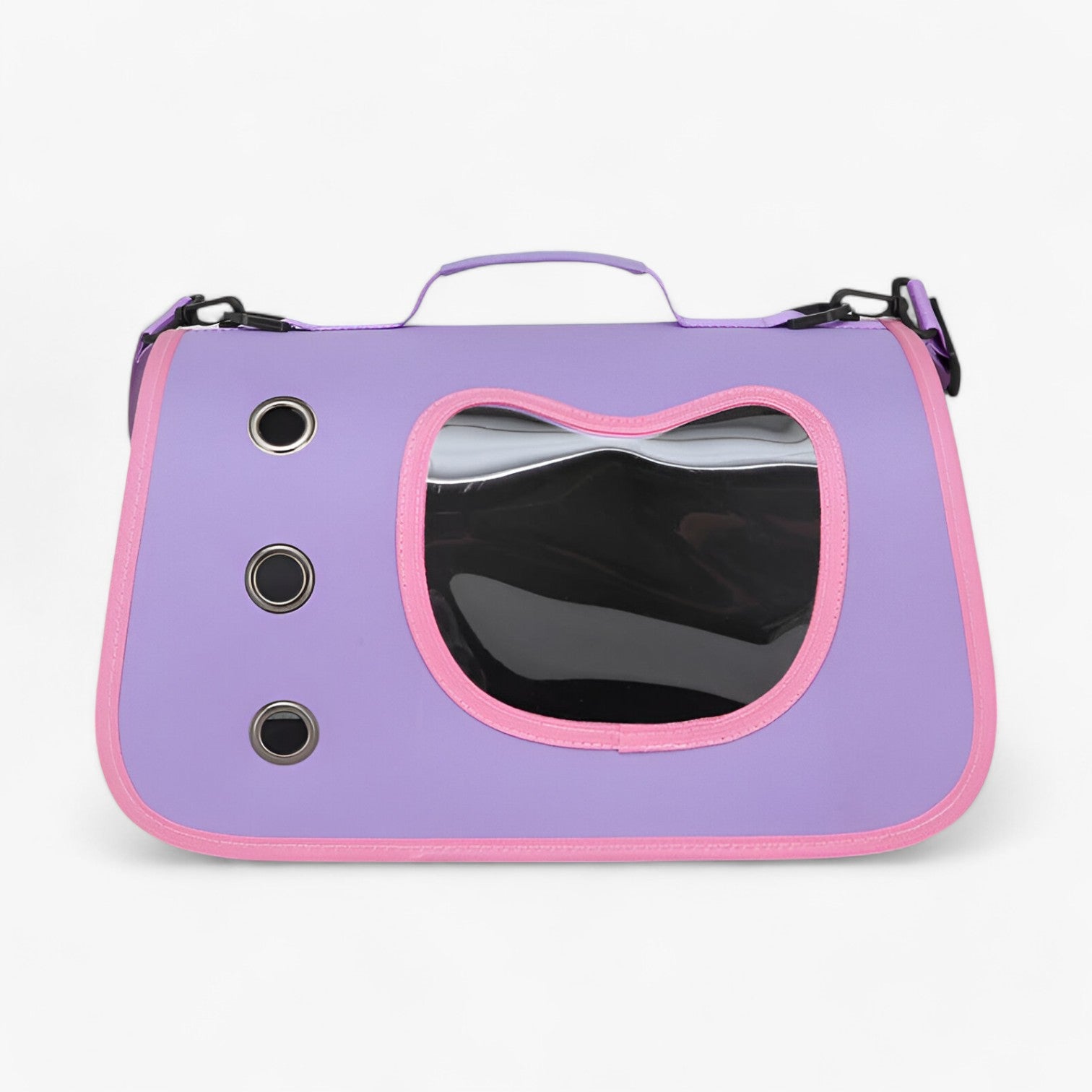 Zoë | Borsa per gatti trasparente e traspirante per viaggi - Volto di gatto viola come mostrare - - Concept Palermo