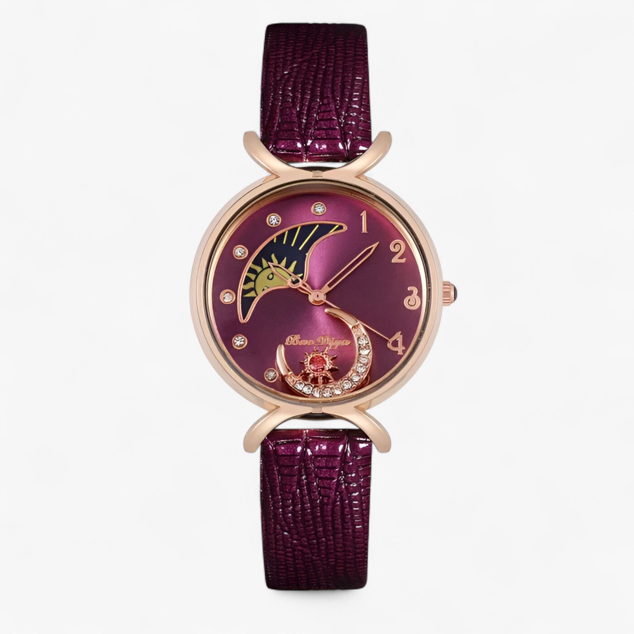 Lucia | Orologio da donna di lusso al quarzo con cinturino in pelle e luna mobile - Porpora - female watch watch for women - Concept Palermo