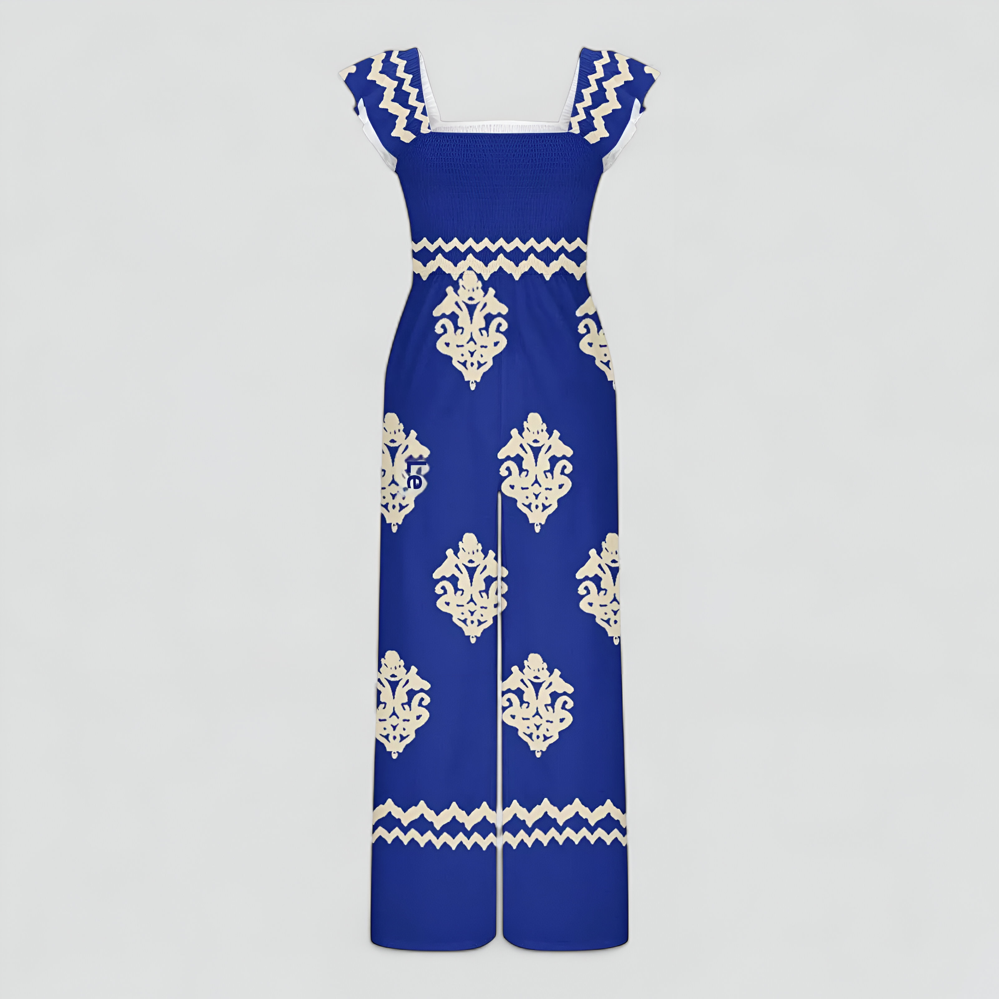 Tonia | Tuta Donna Bohemien a Vita Alta Gamba Larga - Blu - abbigliamento casual moda estiva stile vintage tuta a vita alta tuta bohemien tuta con maniche a cappuccio tuta donna tuta elegante tuta gamba larga tuta leggera - Concept Palermo