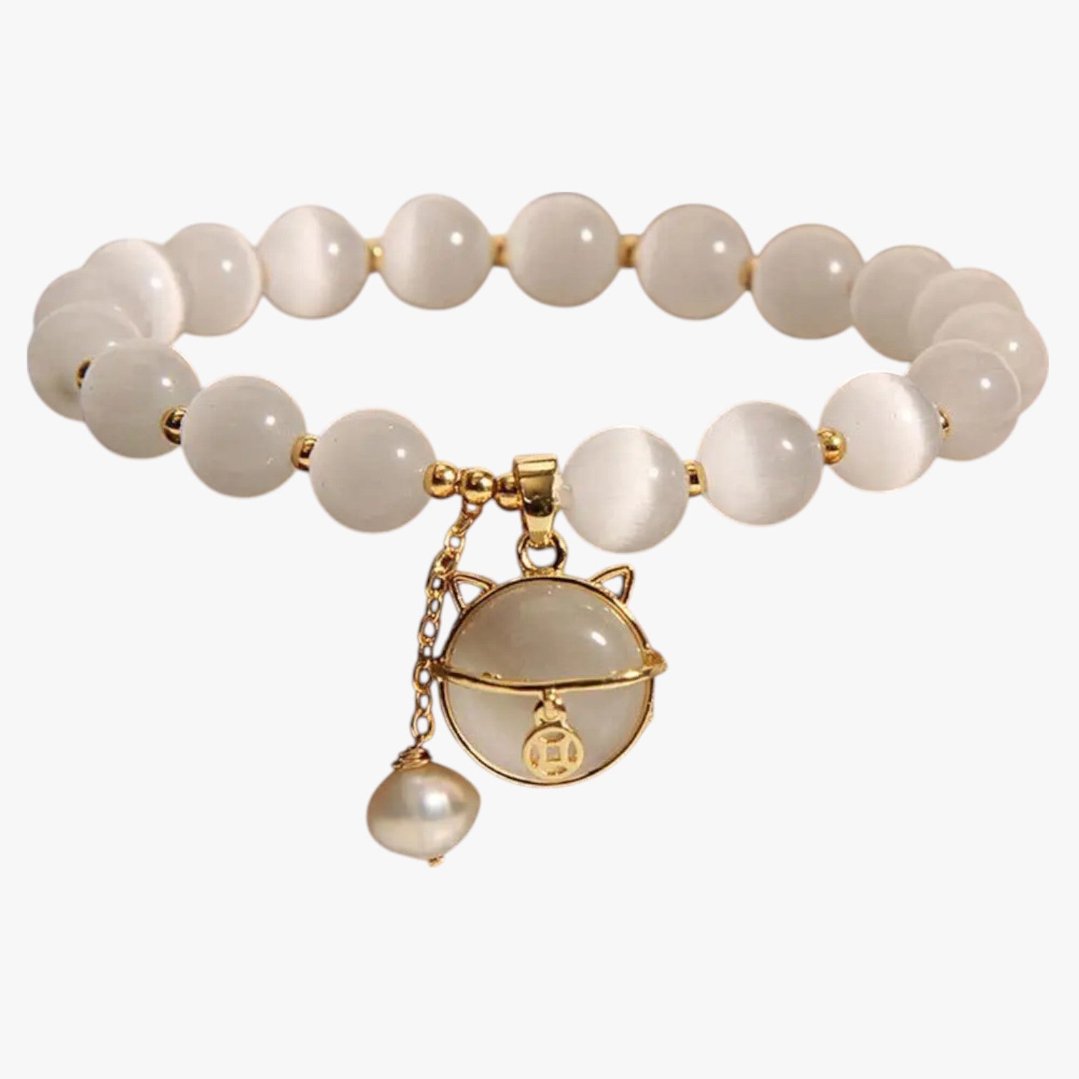 Alora | Bracciale con perline di opale e ciondolo a forma di gatto portafortuna, regalo elegante e regolabile - - BRACELET BRACELET FOR WOMEN BRACELETS bracelets for women - Concept Palermo