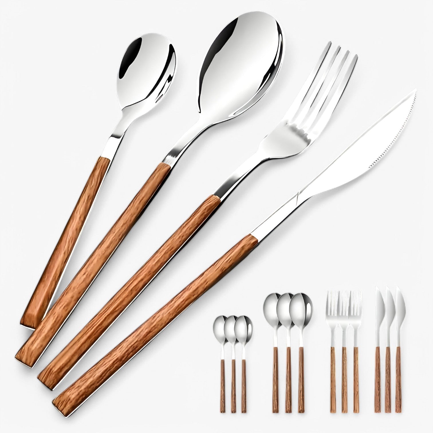 Minette | Set di Posate da 12 Pezzi – Manici in Legno, Lavabile in Lavastoviglie - - Kitchen kitchen accessory kitchen tools - Concept Palermo