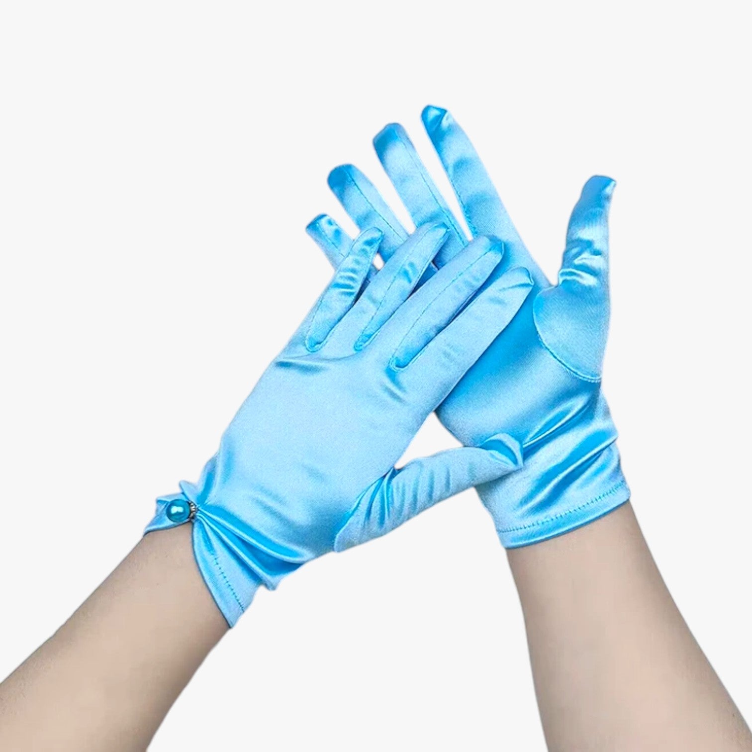 Leila | Guanti Eleganti in Satin con Perle Perfetti per Cerimonie e Occasioni Speciali - Blu Chiaro - gloves - Concept Palermo
