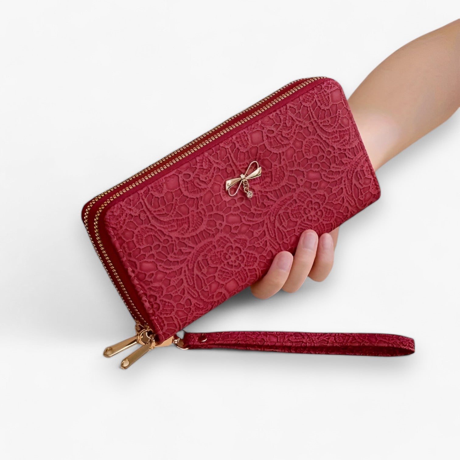 Marian | Portafoglio Retro – Elegante e Capiente con Rilievi in Pizzo - Rosso - wallet womens wallet - Concept Palermo