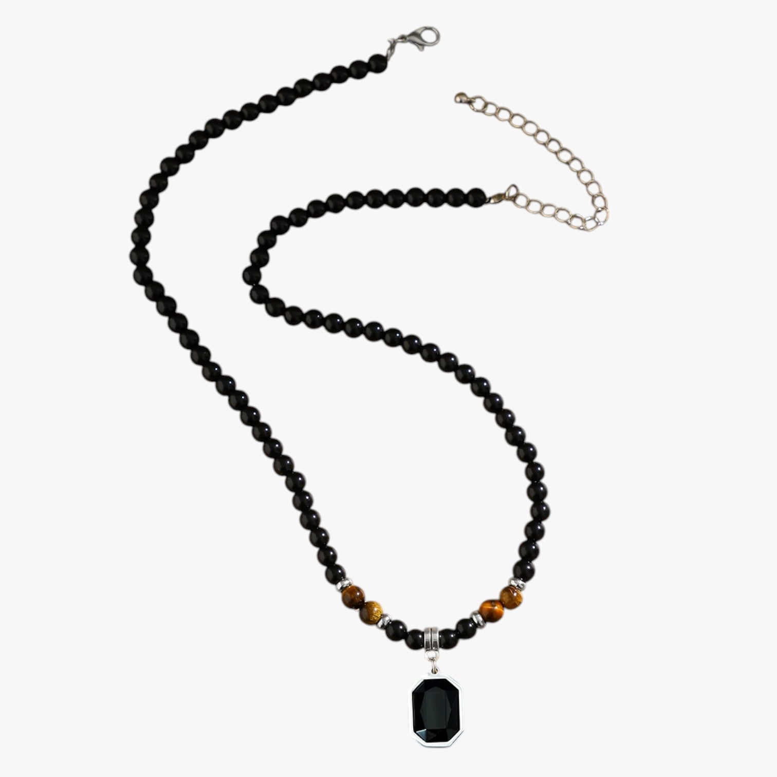 Jaze | Stile audace al collo – Collana con perline nere e ciondolo quadrato per uomo - Nero - Mens fashion necklace necklace for men - Concept Palermo