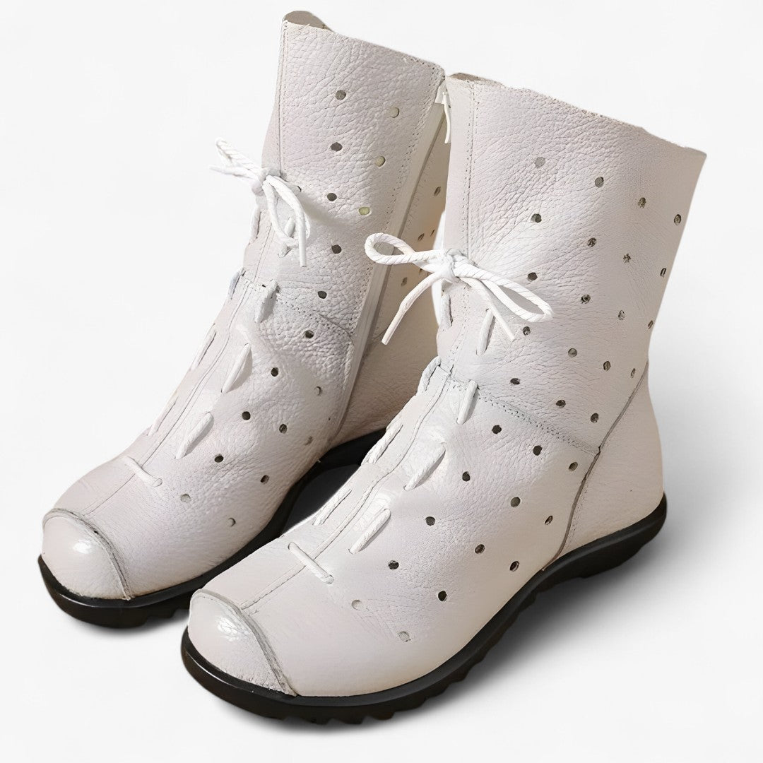 Iris | Stivali bianchi in vera pelle con lacci e cerniera - Bianca - BOOTS Boots & Shoes - Concept Palermo