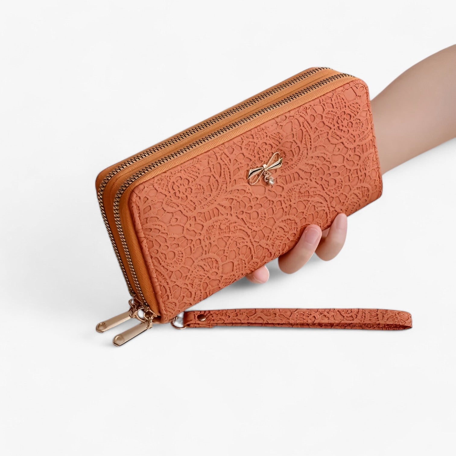 Marian | Portafoglio Retro – Elegante e Capiente con Rilievi in Pizzo - Arancione - wallet womens wallet - Concept Palermo