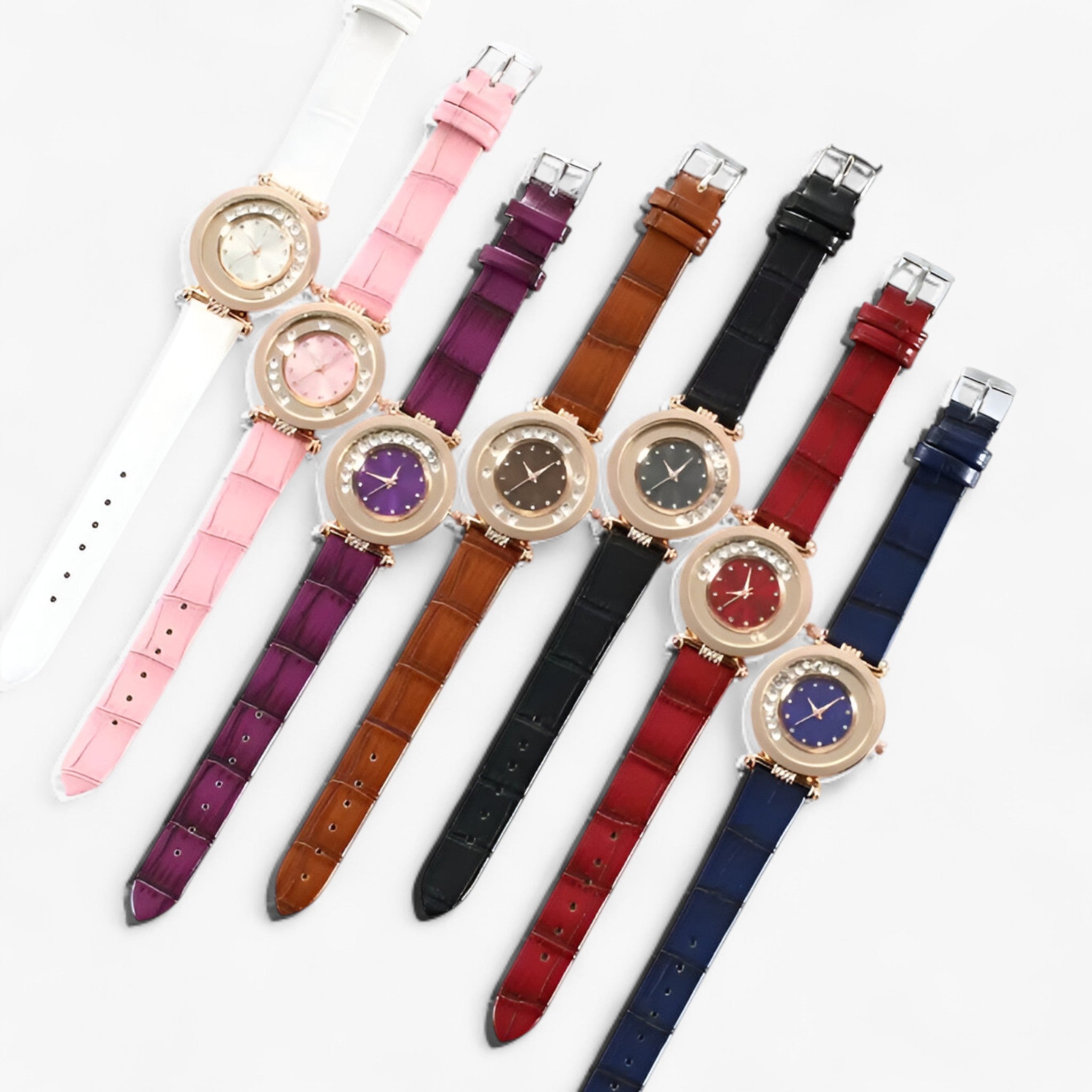 Božena | Orologio elegante da donna con cinturino in pelle e fibbia con strass - - - Concept Palermo
