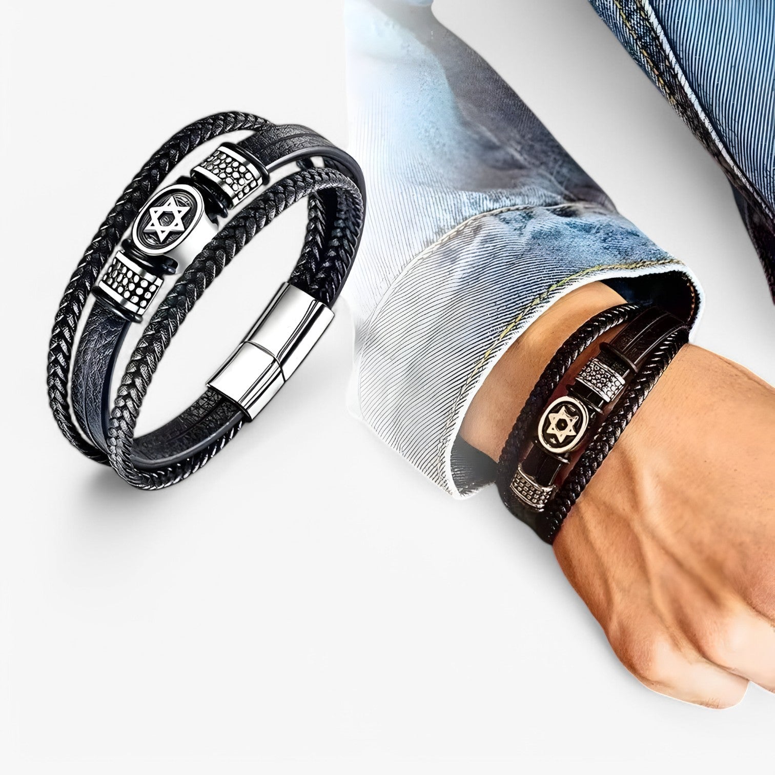 David | Bracciale in Cuoio a Strati Elegante con Chiusura Magnetica - - BRACELETS mens accessory mens bracelet - Concept Palermo