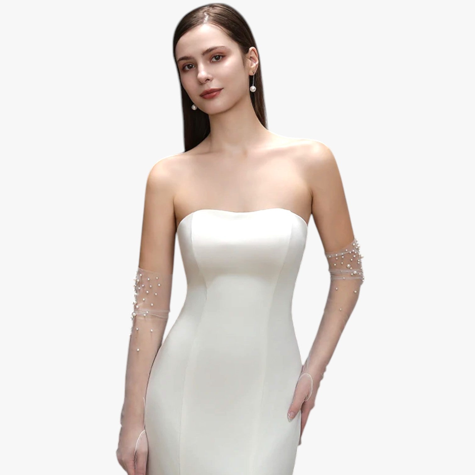 Vivian | Guanti da Sposa Eleganti in Tulle con Perline Raffinatezza Lunga e Leggera - - gloves - Concept Palermo